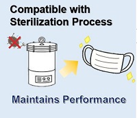 Compatível com o processo de esterilização。Mantém o desempenho. 