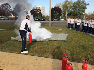 Disaster prevention training, set up at main office