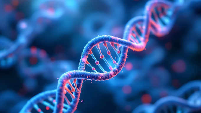 siRNA設計技術や核酸医薬研究をイメージしたDNA二重らせんの概念図