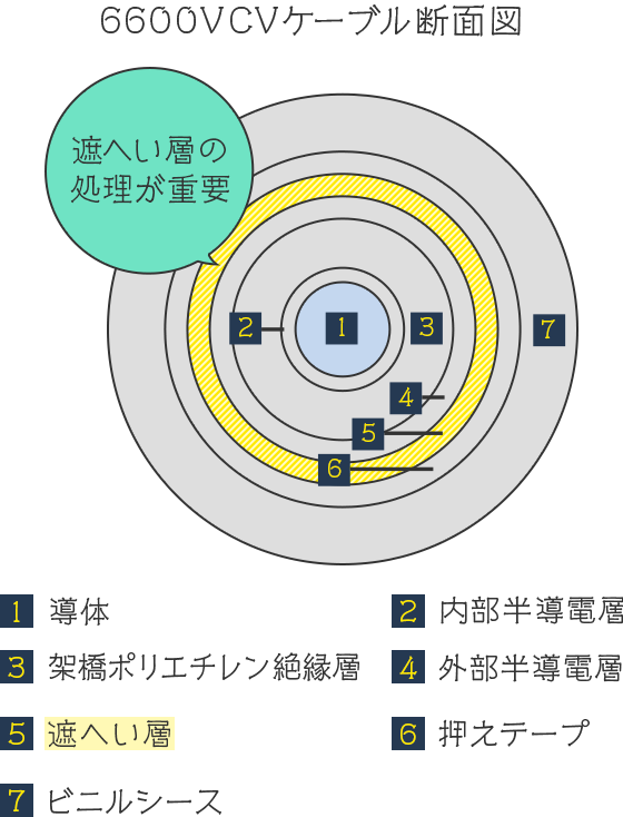 6600V CVケーブル断面図