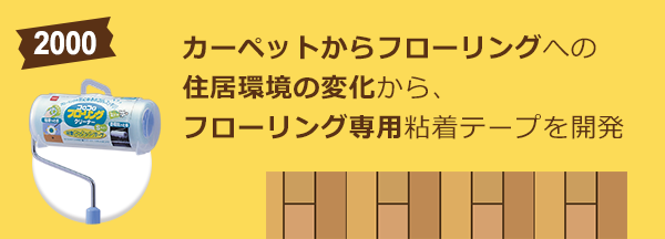 カーペットからフローリングへの住居環境の変化から、フローリング専用粘着テープを開発 